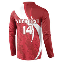 Red football sweatshirt back with white swoosh, 'YOUR TEXT' and large '14'