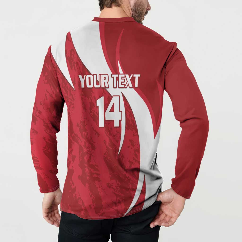 Red football sweatshirt back with white swoosh, 'YOUR TEXT' and large '14' print