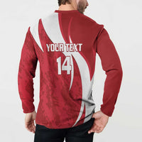 Red football sweatshirt back with white swoosh, 'YOUR TEXT' and large '14' print