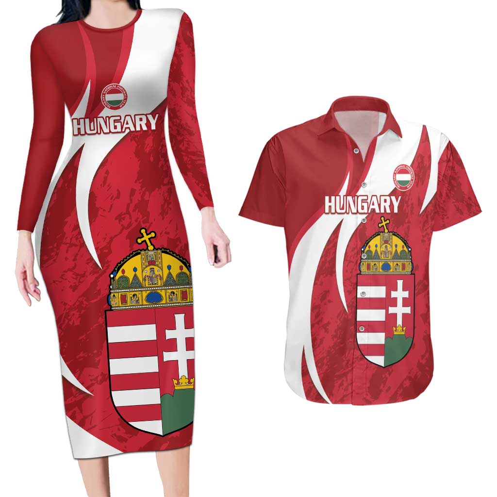 Custom Hungary Football Couples Matching Long Sleeve Bodycon Dress and Hawaiian Shirt Go Magyarok - Curves Style - Wonder Print Shop