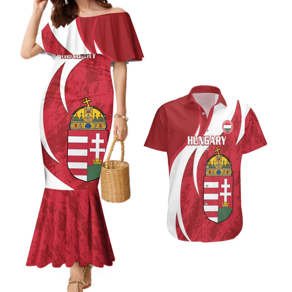 Custom Hungary Football Couples Matching Mermaid Dress and Hawaiian Shirt Go Magyarok - Curves Style - Wonder Print Shop