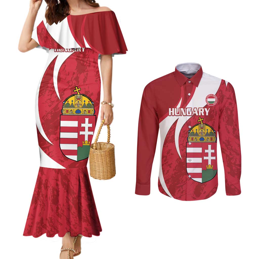 Custom Hungary Football Couples Matching Mermaid Dress and Long Sleeve Button Shirt Go Magyarok - Curves Style