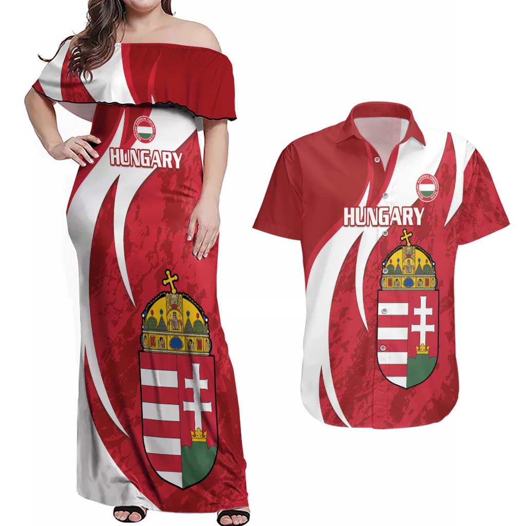 Custom Hungary Football Couples Matching Off Shoulder Maxi Dress and Hawaiian Shirt Go Magyarok - Curves Style - Wonder Print Shop