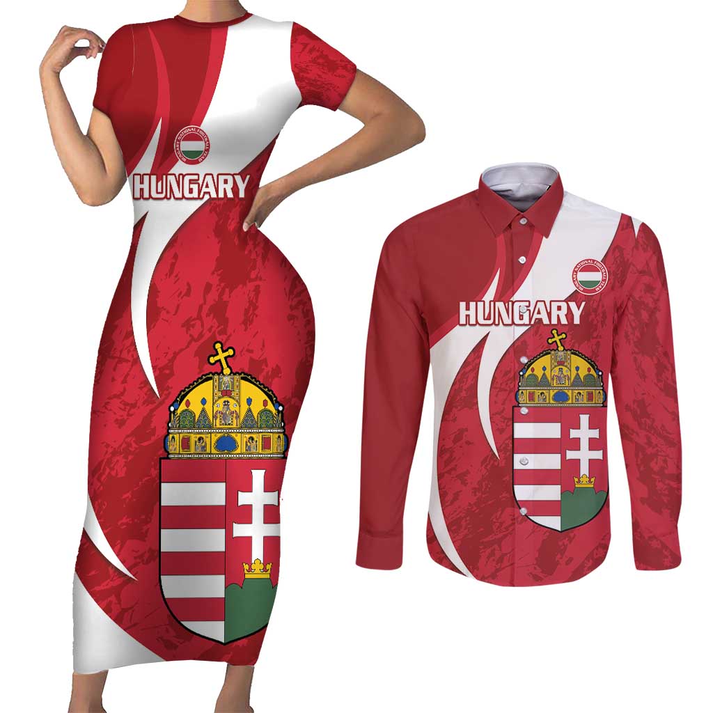 Custom Hungary Football Couples Matching Short Sleeve Bodycon Dress and Long Sleeve Button Shirt Go Magyarok - Curves Style - Wonder Print Shop