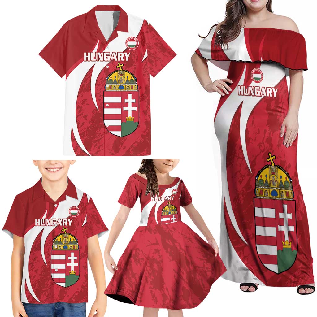 Custom Hungary Football Family Matching Off Shoulder Maxi Dress and Hawaiian Shirt Go Magyarok - Curves Style - Wonder Print Shop