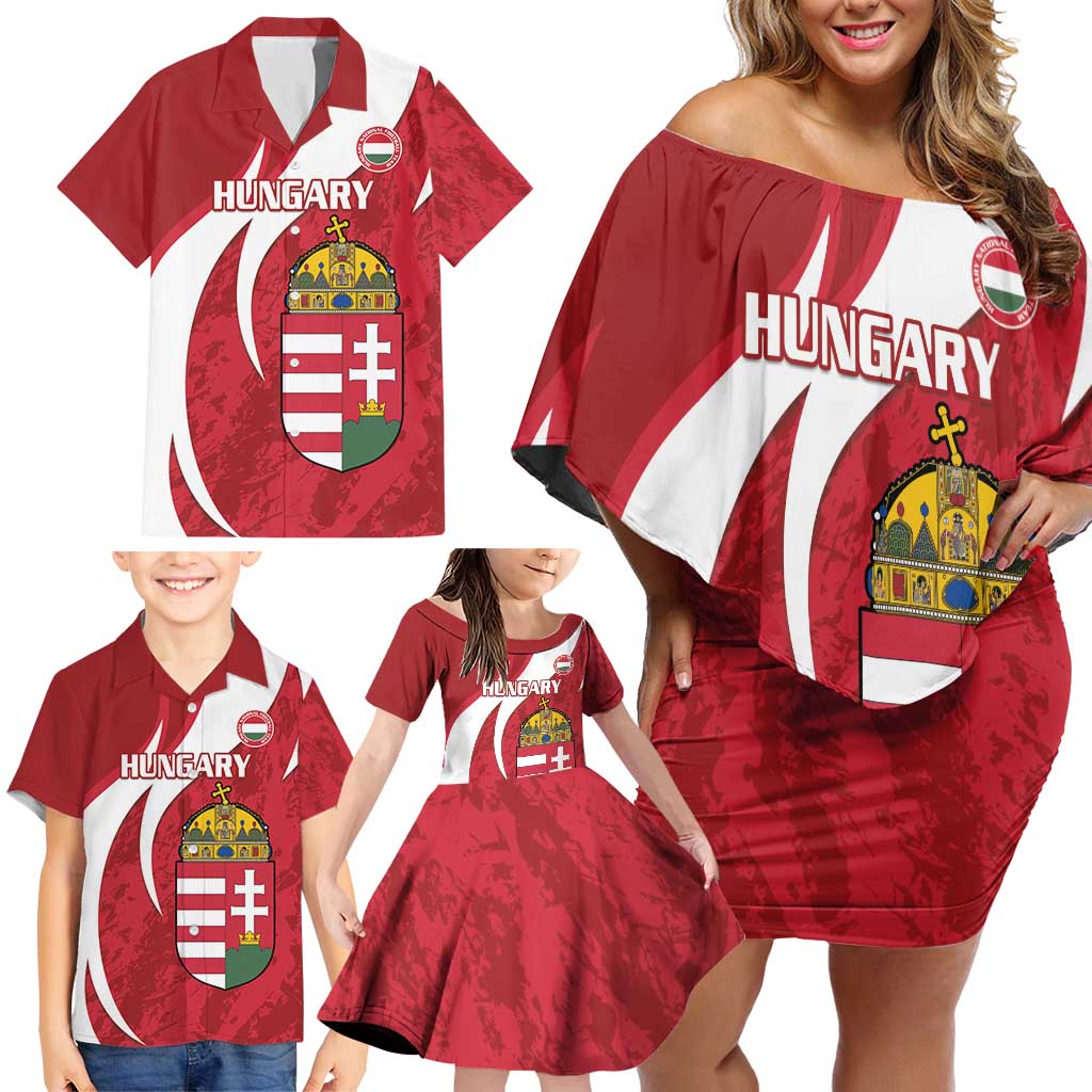 Custom Hungary Football Family Matching Off Shoulder Short Dress and Hawaiian Shirt Go Magyarok - Curves Style - Wonder Print Shop