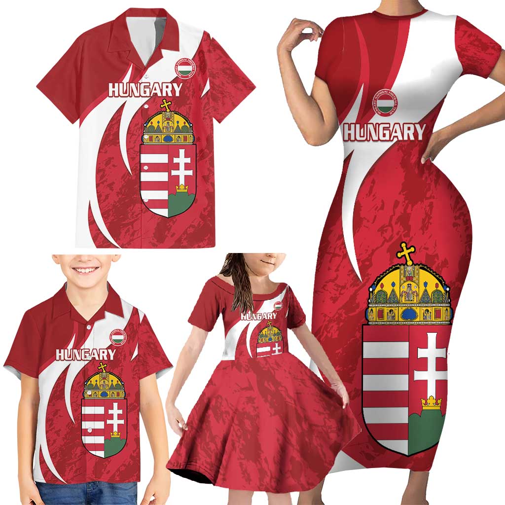 Custom Hungary Football Family Matching Short Sleeve Bodycon Dress and Hawaiian Shirt Go Magyarok - Curves Style - Wonder Print Shop