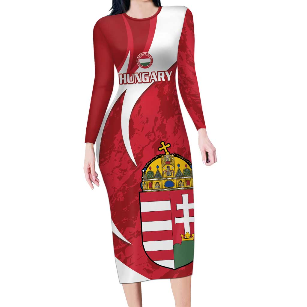 Custom Hungary Football Long Sleeve Bodycon Dress Go Magyarok - Curves Style - Wonder Print Shop