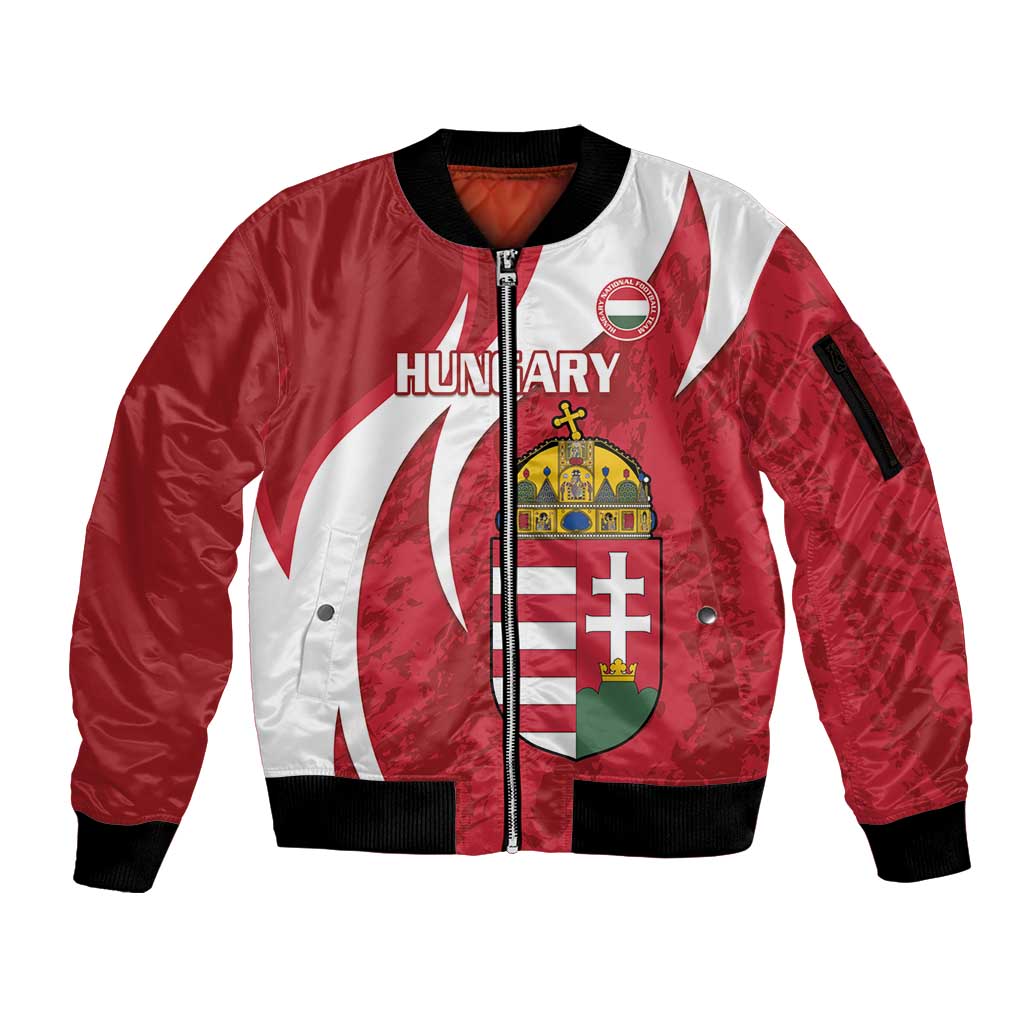 Custom Hungary Football Sleeve Zip Bomber Jacket Go Magyarok - Curves Style - Wonder Print Shop