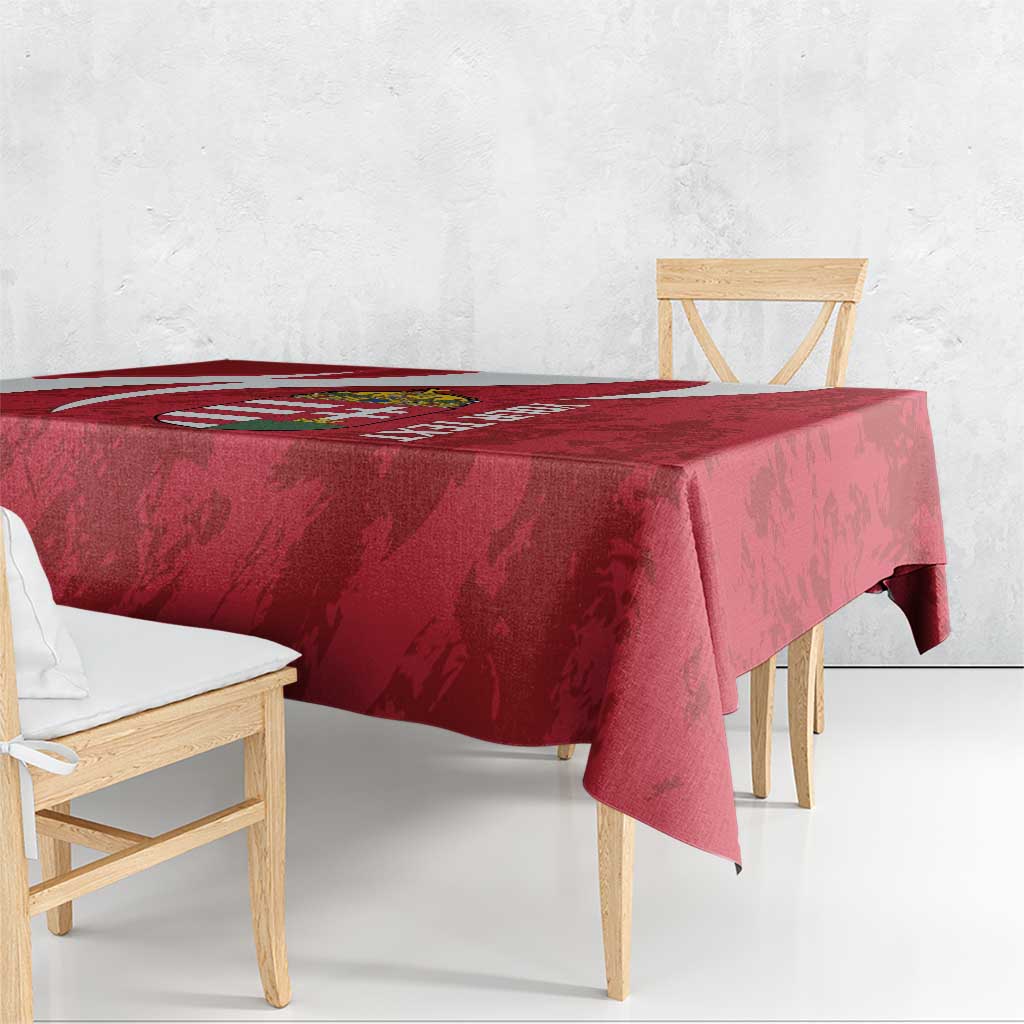 Red Hungary football tablecloth with crest emblem and white swoosh detail
