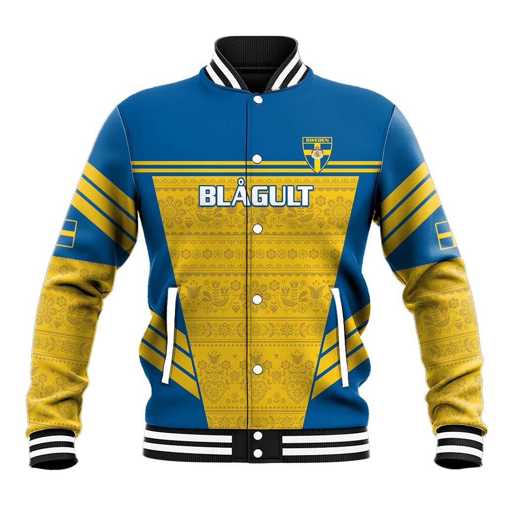 Custom Sweden Football Baseball Jacket Go Blagult - Scandinavian Pattern - Wonder Print Shop