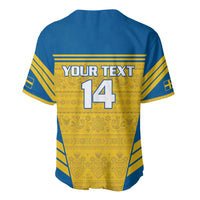 Blue and yellow baseball jersey back, YOUR TEXT with number 14