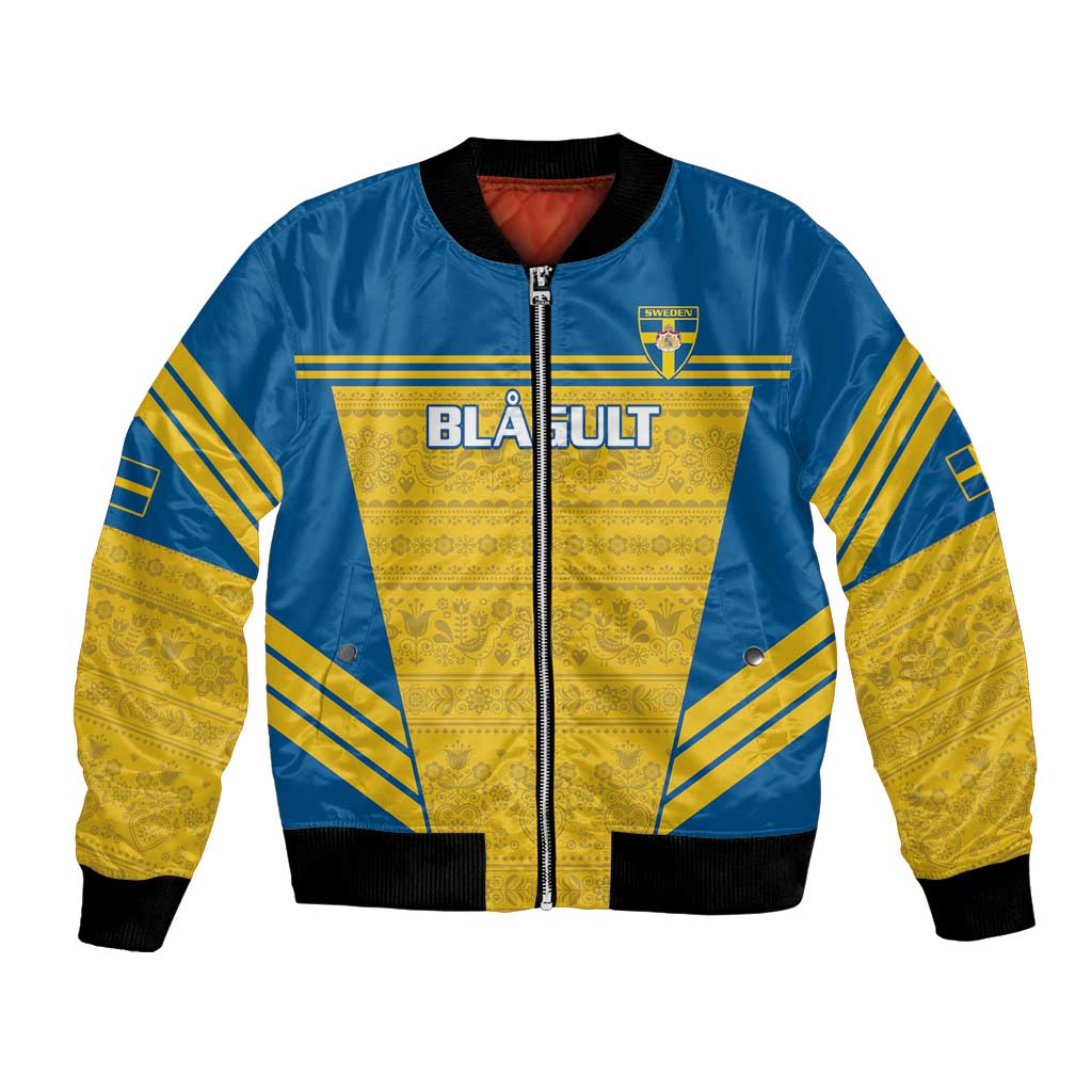 Custom Sweden Football Bomber Jacket Go Blagult - Scandinavian Pattern - Wonder Print Shop