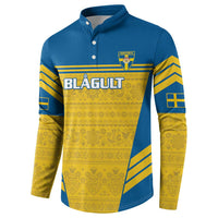Sweden button sweatshirt with blue and yellow Scandinavian pattern