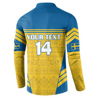 Blue and yellow Nordic pattern sweatshirt back with YOUR TEXT 14
