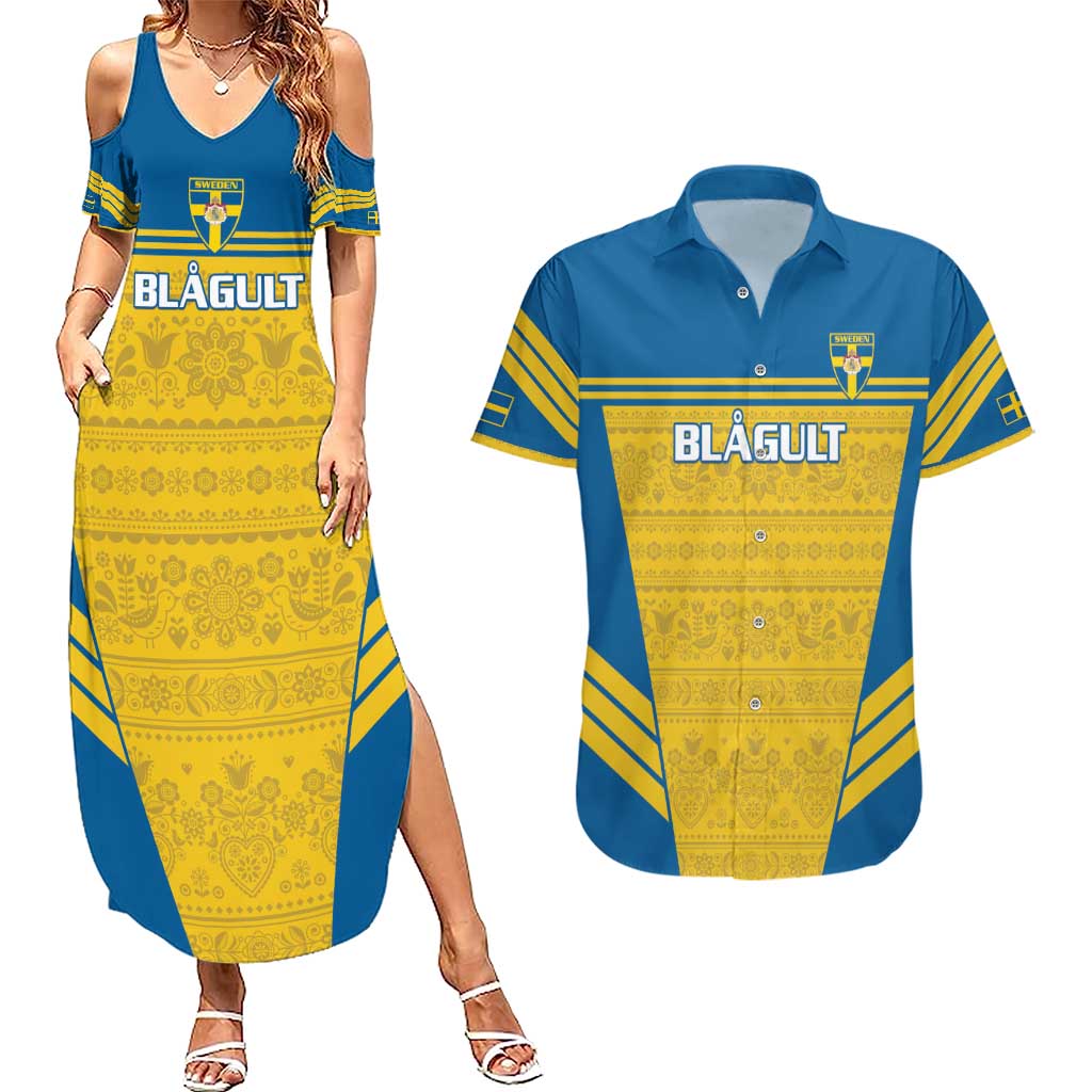 Custom Sweden Football Couples Matching Summer Maxi Dress and Hawaiian Shirt Go Blagult - Scandinavian Pattern - Wonder Print Shop