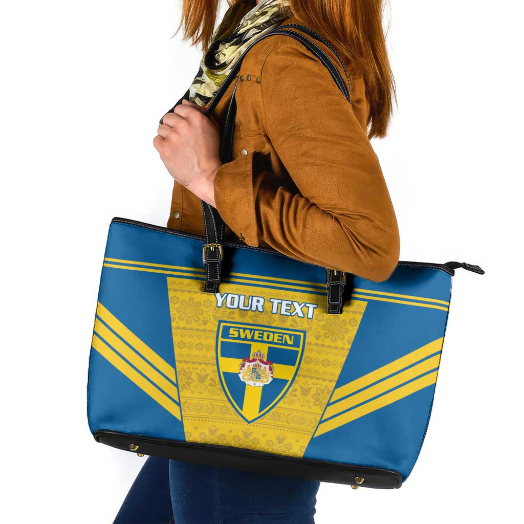 Custom Sweden Football Leather Tote Bag Go Blagult - Scandinavian Pattern - Wonder Print Shop