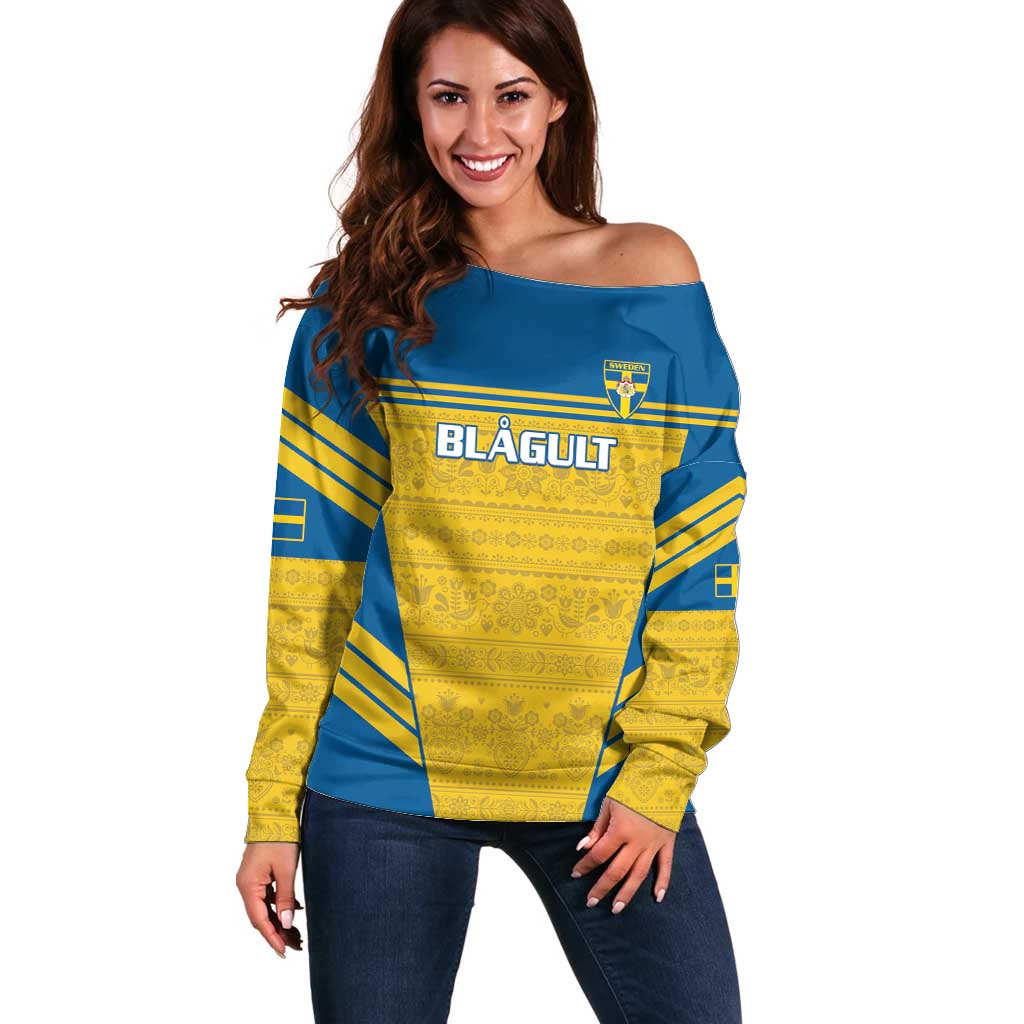 Custom Sweden Football Off Shoulder Sweater Go Blagult - Scandinavian Pattern