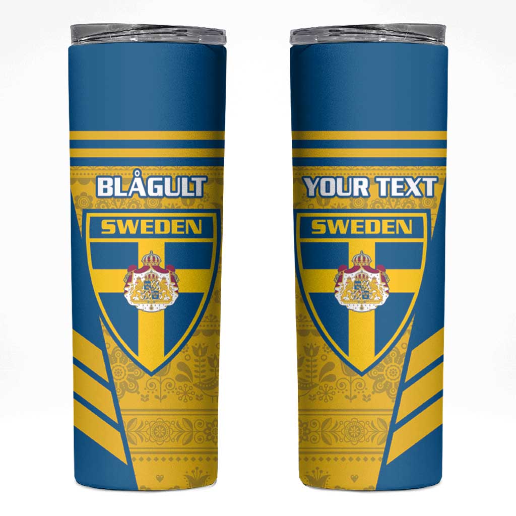 Personalised Sweden Football Skinny Tumbler Go Blagult - Scandinavian Pattern