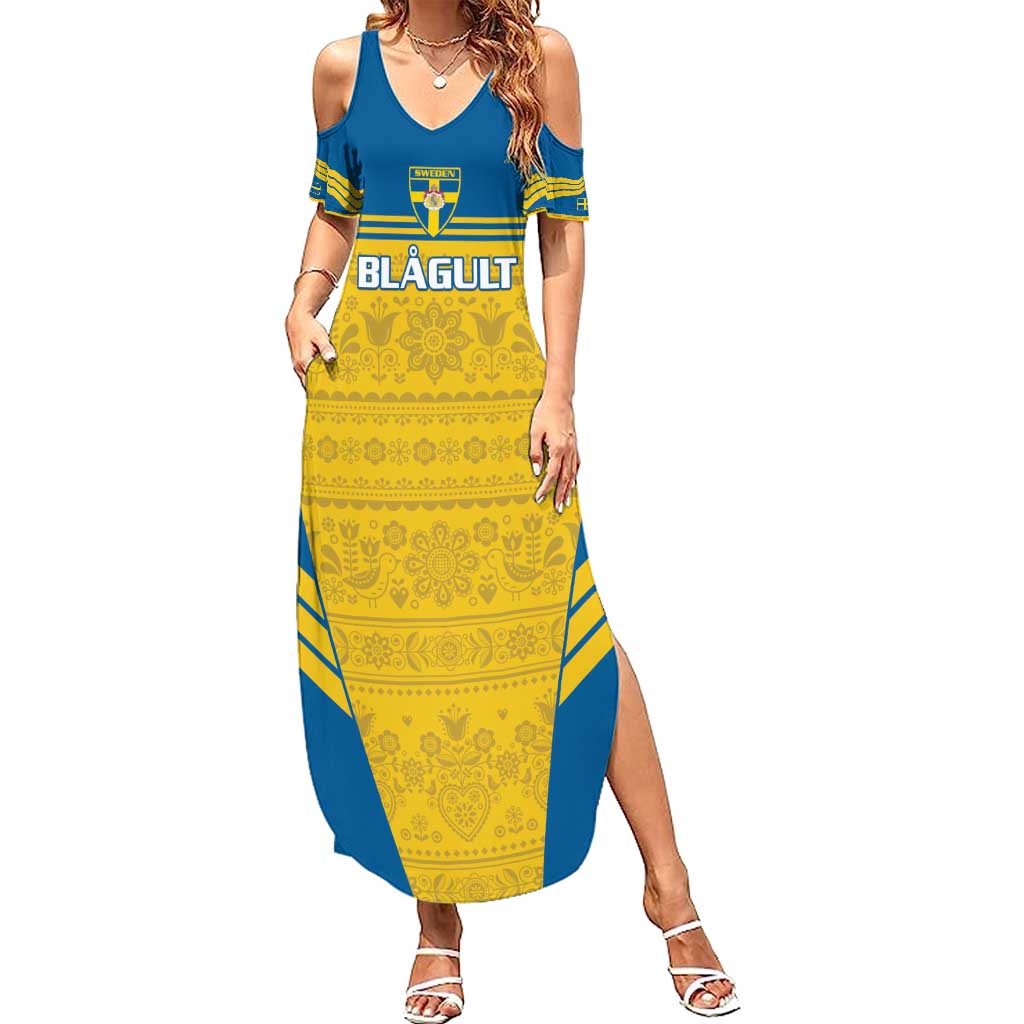 Custom Sweden Football Summer Maxi Dress Go Blagult - Scandinavian Pattern