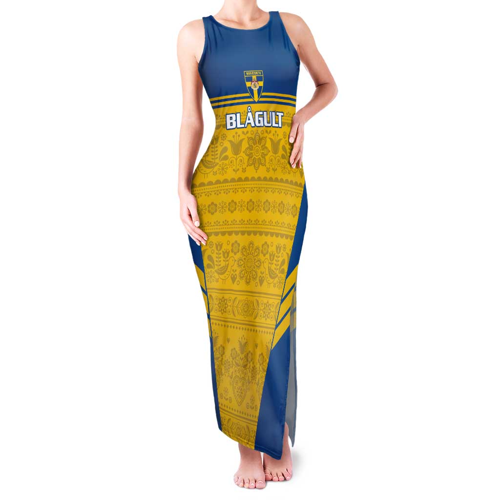 Custom Sweden Football Tank Maxi Dress Go Blagult - Scandinavian Pattern