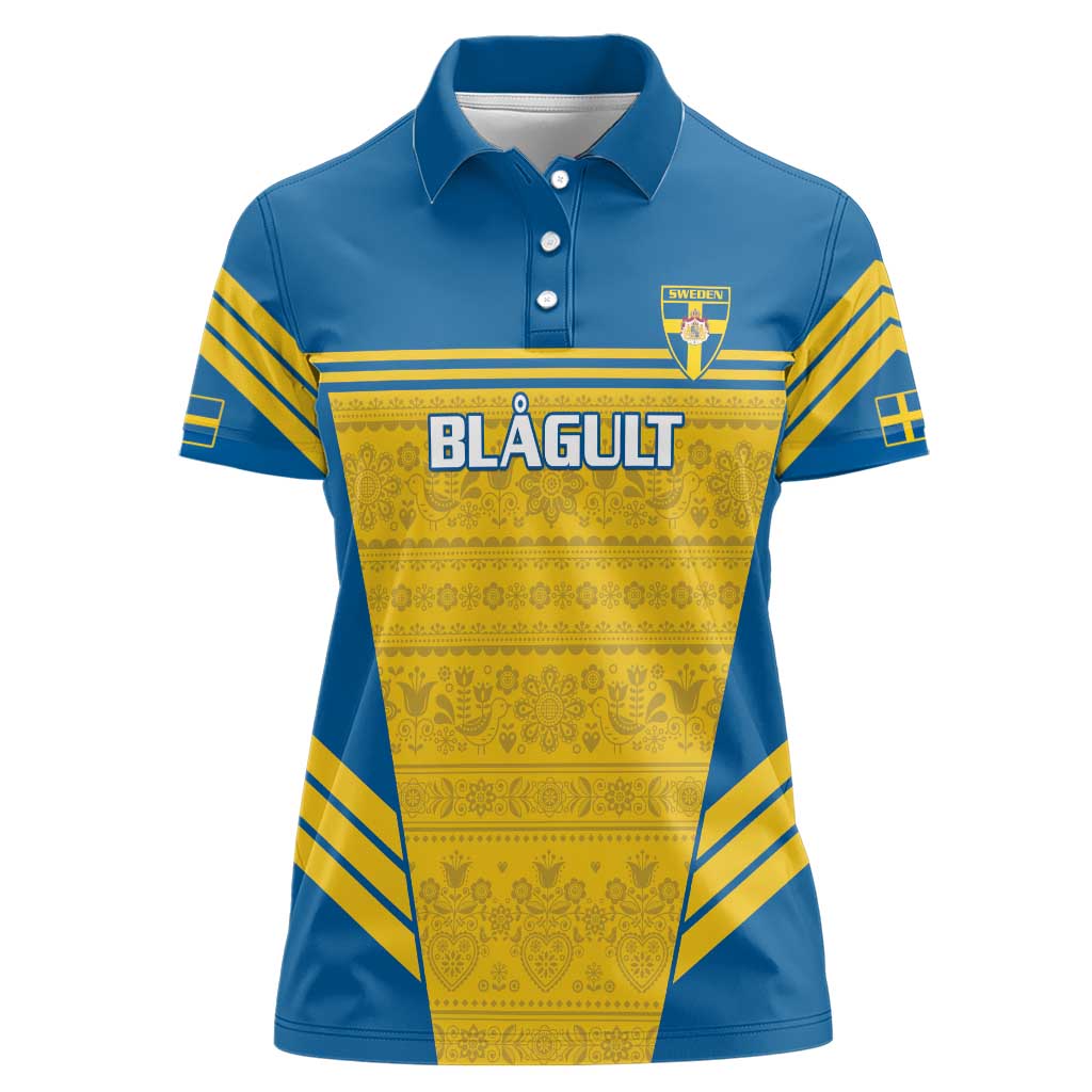 Custom Sweden Football Women Polo Shirt Go Blagult - Scandinavian Pattern