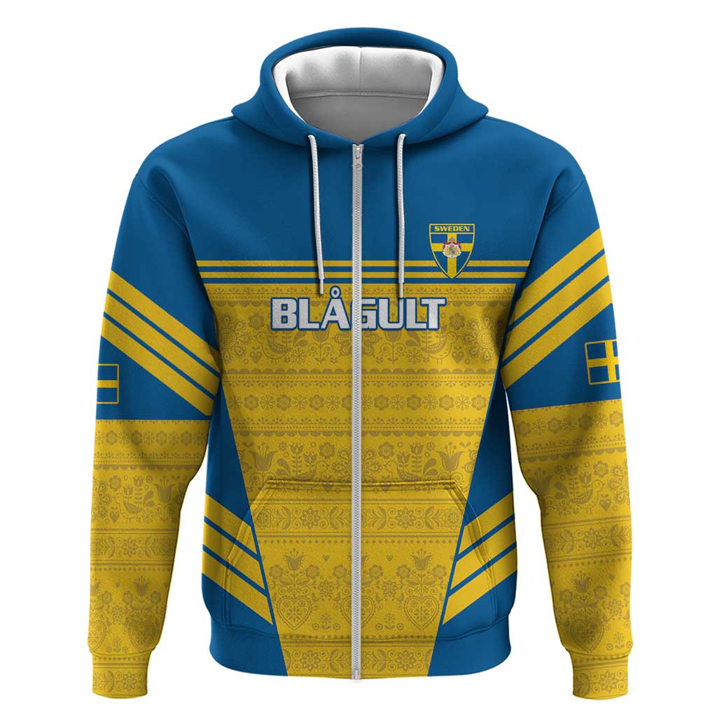 Custom Sweden Football Zip Hoodie Go Blagult - Scandinavian Pattern