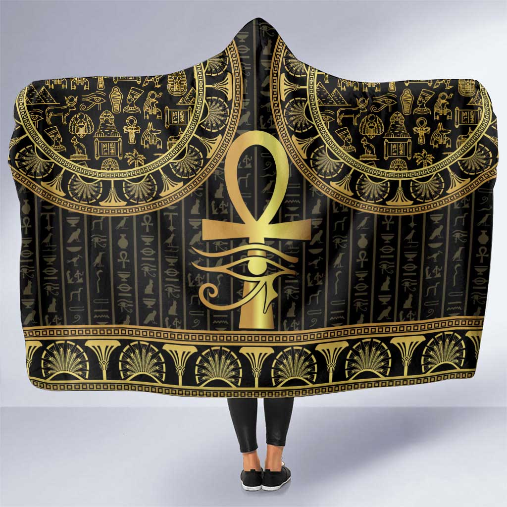 Ancient Egypt Ankh and Eye Of Horus Hooded Blanket Egyptian Hieroglyphs