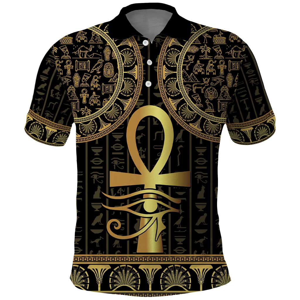 Ancient Egypt Ankh and Eye Of Horus Polo Shirt Egyptian Hieroglyphs