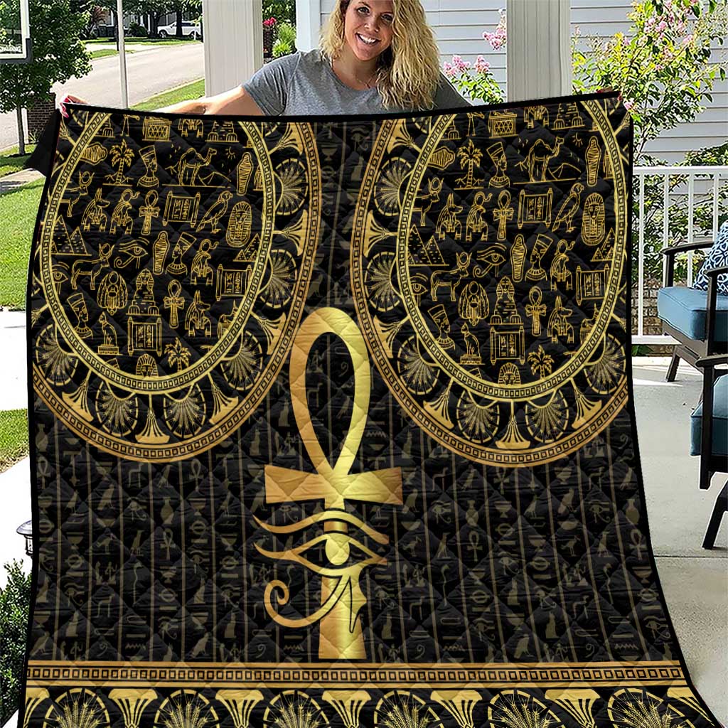 Ancient Egypt Ankh and Eye Of Horus Quilt Egyptian Hieroglyphs - Wonder Print Shop