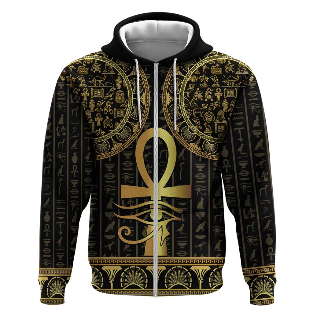 Ancient Egypt Ankh and Eye Of Horus Zip Hoodie Egyptian Hieroglyphs - Wonder Print Shop