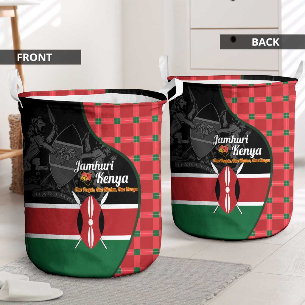 Kenya Jamhuri Day Laundry Basket One People One Nation Massai Shuka Pattern - Wonder Print Shop