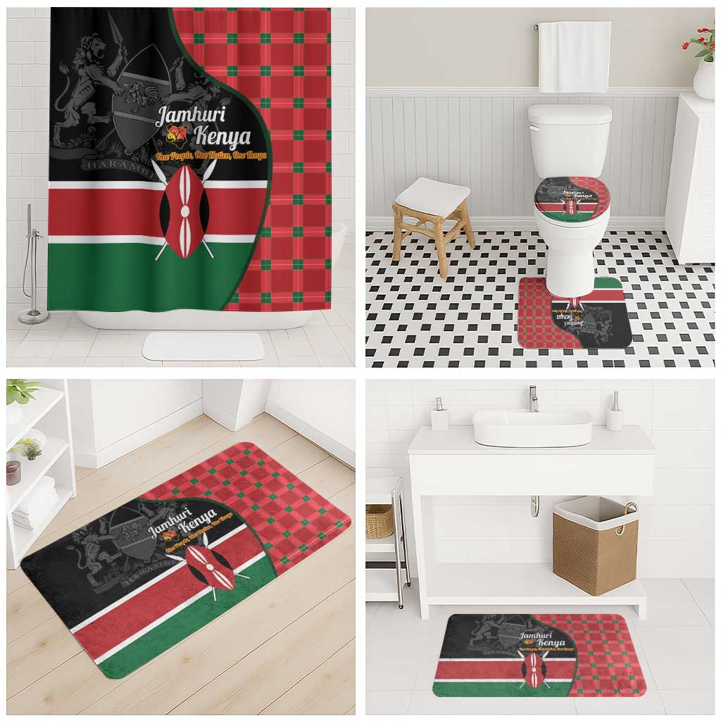 Kenya Jamhuri Day Bathroom Set One People One Nation Massai Shuka Pattern - Wonder Print Shop