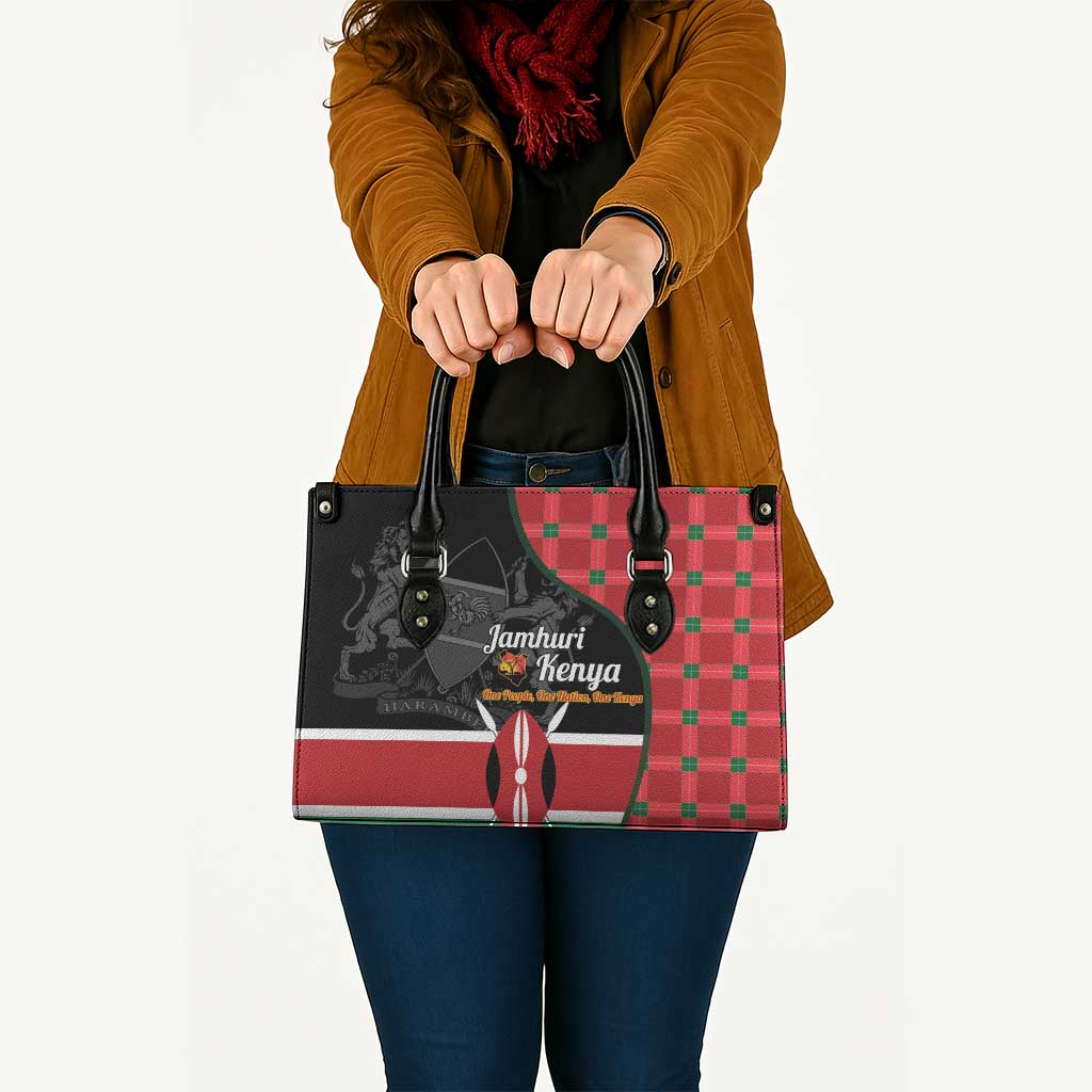 Kenya Jamhuri Day Leather Bag One People One Nation Massai Shuka Pattern - Wonder Print Shop