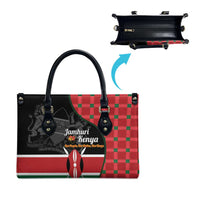 Kenya Jamhuri Day Leather Bag One People One Nation Massai Shuka Pattern - Wonder Print Shop