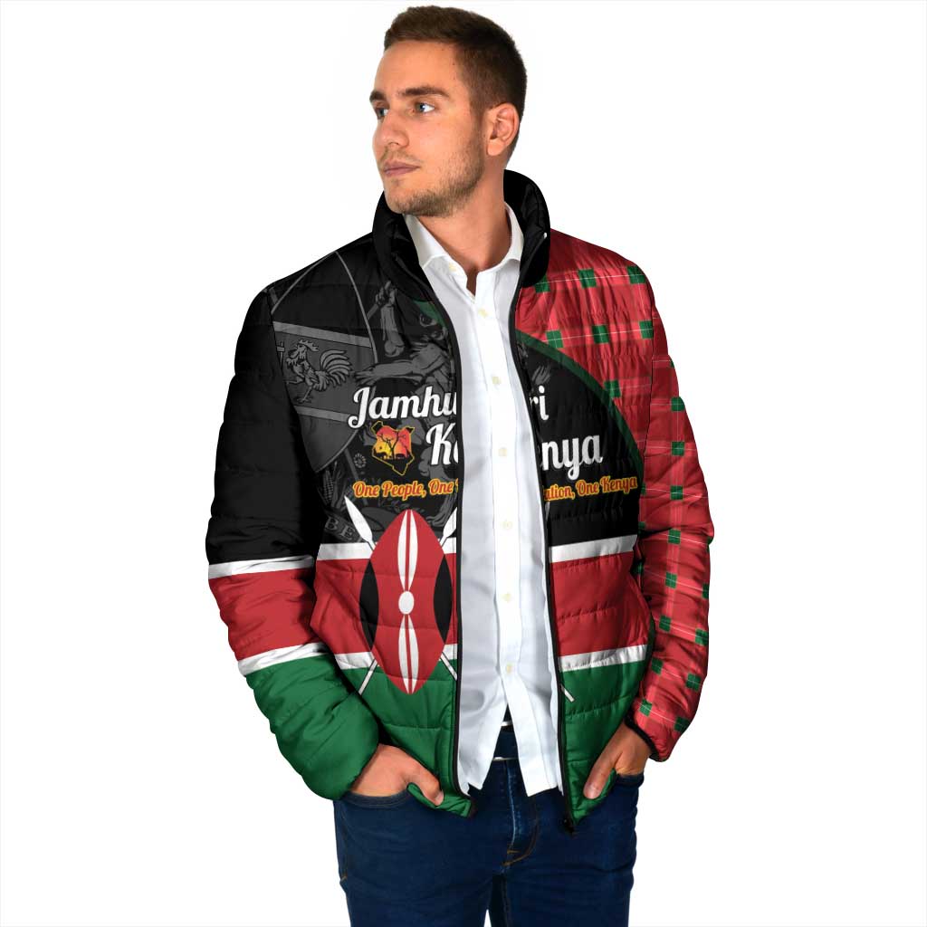 Kenya Jamhuri Day Padded Jacket One People One Nation Massai Shuka Pattern - Wonder Print Shop