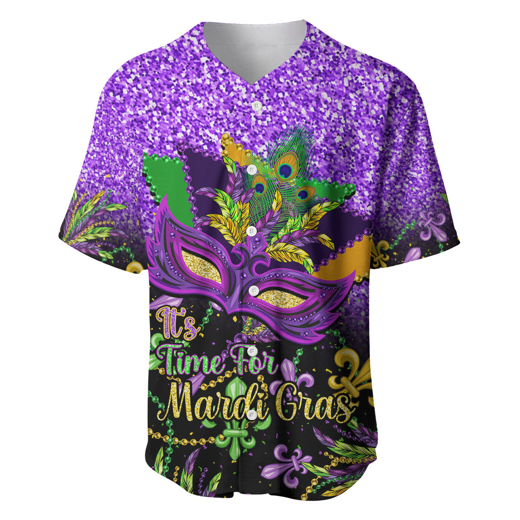 Personalised Mardi Gras Baseball Jersey Carnival Mask Happy Fat Tuesday - Wonder Print Shop