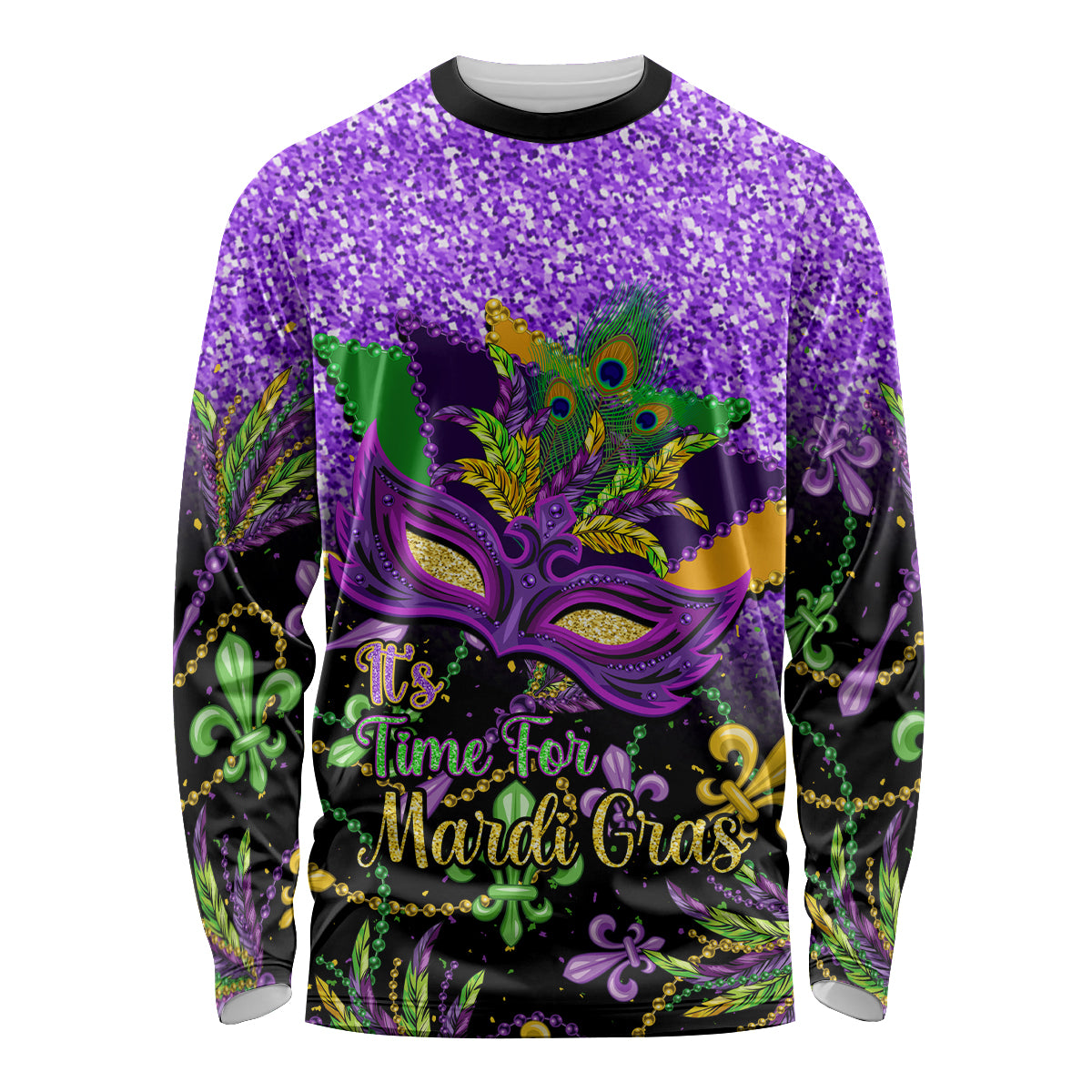 Personalised Mardi Gras Long Sleeve Shirt Carnival Mask Happy Fat Tuesday - Wonder Print Shop