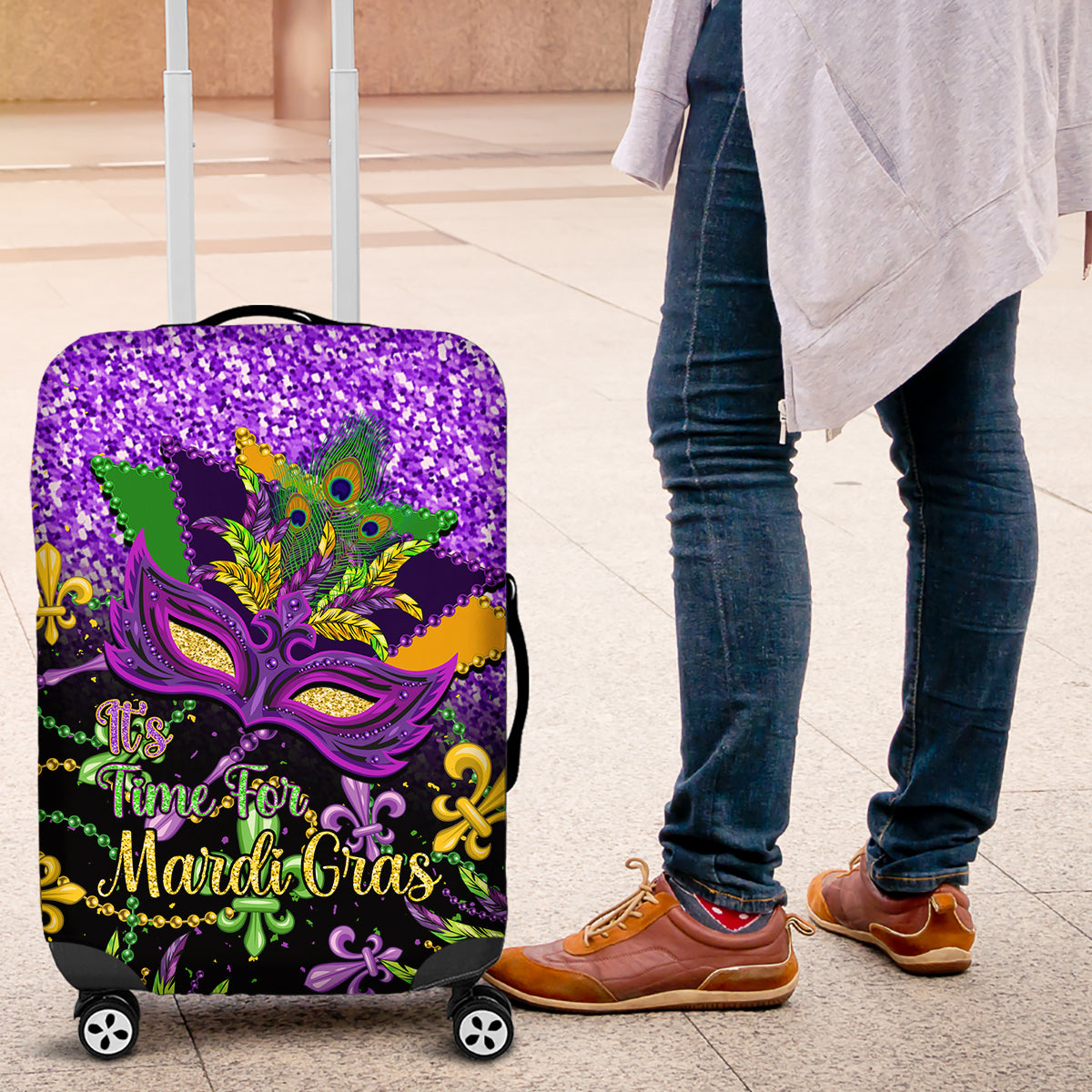 Mardi Gras Luggage Cover Carnival Mask Happy Fat Tuesday - Wonder Print Shop