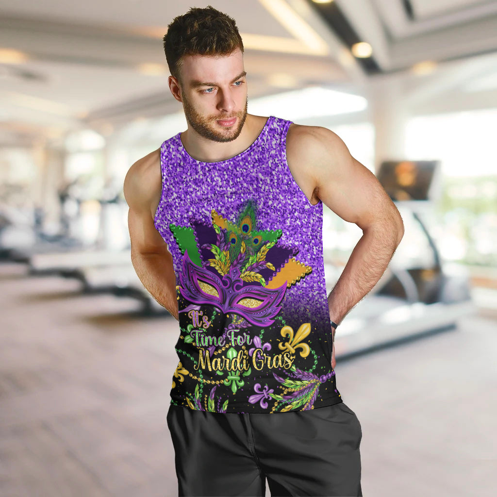 Personalised Mardi Gras Men Tank Top Carnival Mask Happy Fat Tuesday - Wonder Print Shop