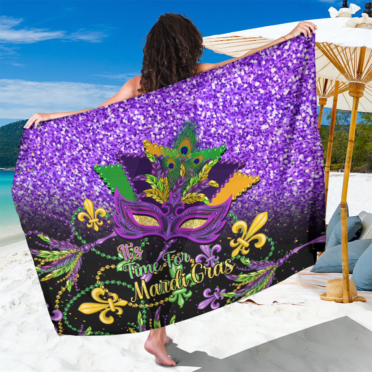 Mardi Gras Sarong Carnival Mask Happy Fat Tuesday - Wonder Print Shop