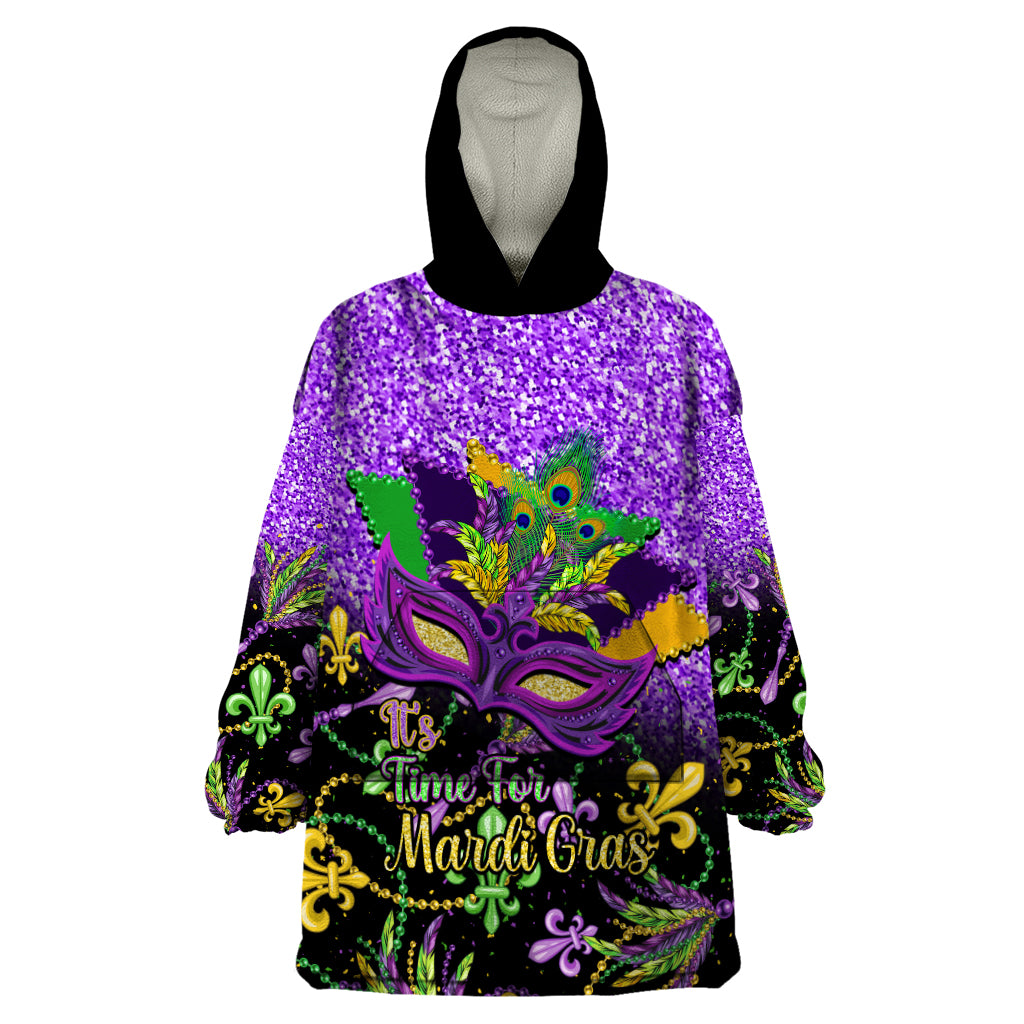 Personalised Mardi Gras Wearable Blanket Hoodie Carnival Mask Happy Fat Tuesday - Wonder Print Shop