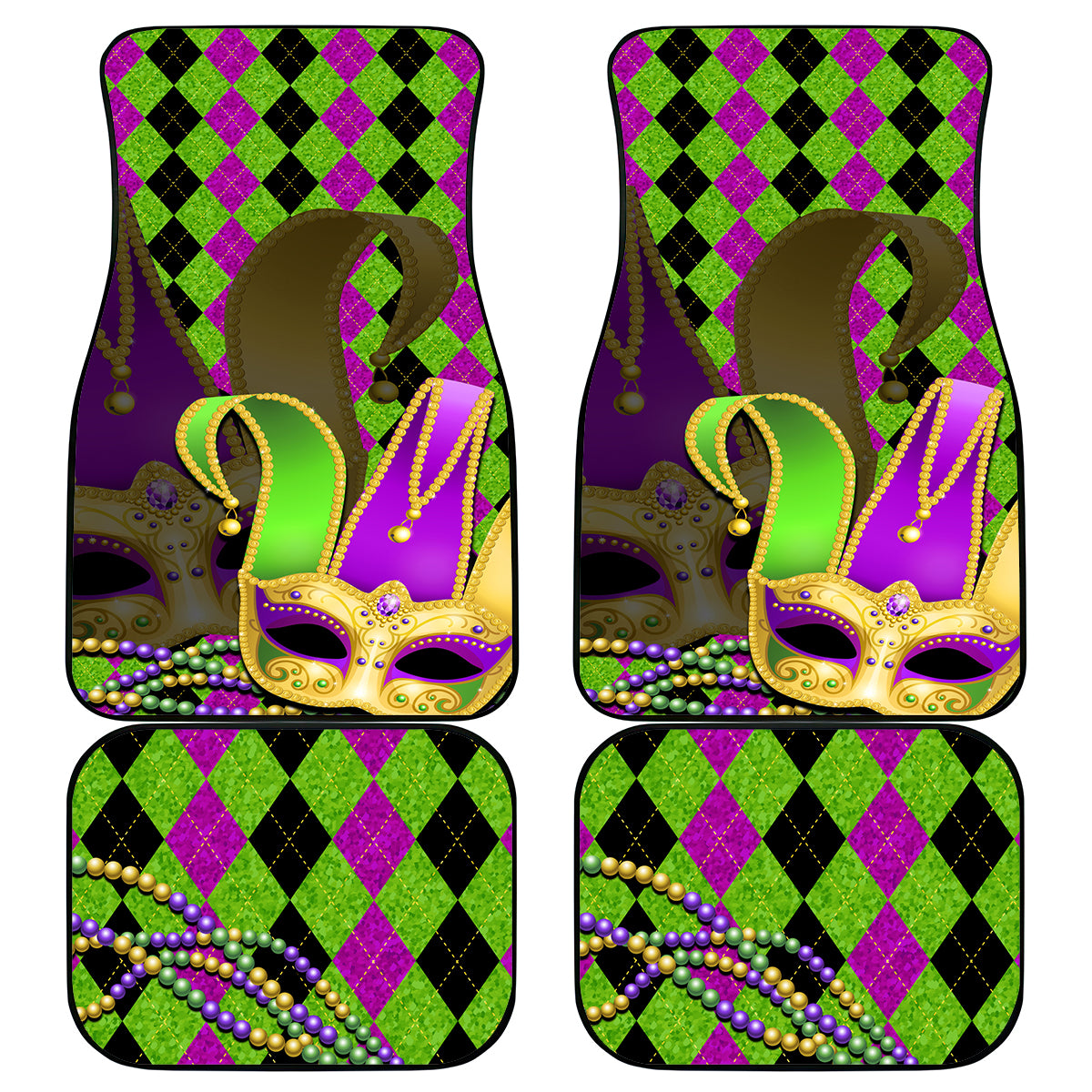 Mardi Gras 2024 Car Mats Jester Mask With Beads Colorful Version - Wonder Print Shop