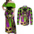 Mardi Gras 2024 Couples Matching Off Shoulder Maxi Dress and Long Sleeve Button Shirt Jester Mask With Beads Colorful Version - Wonder Print Shop