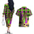 Mardi Gras 2024 Couples Matching Off The Shoulder Long Sleeve Dress and Hawaiian Shirt Jester Mask With Beads Colorful Version - Wonder Print Shop