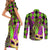 Mardi Gras 2024 Couples Matching Short Sleeve Bodycon Dress and Long Sleeve Button Shirt Jester Mask With Beads Colorful Version - Wonder Print Shop