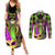 Mardi Gras 2024 Couples Matching Summer Maxi Dress and Long Sleeve Button Shirt Jester Mask With Beads Colorful Version - Wonder Print Shop