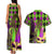 Mardi Gras 2024 Couples Matching Tank Maxi Dress and Hawaiian Shirt Jester Mask With Beads Colorful Version - Wonder Print Shop