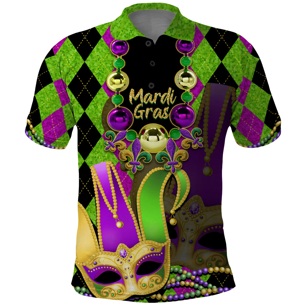 Mardi Gras 2024 Polo Shirt Jester Mask With Beads Colorful Version - Wonder Print Shop