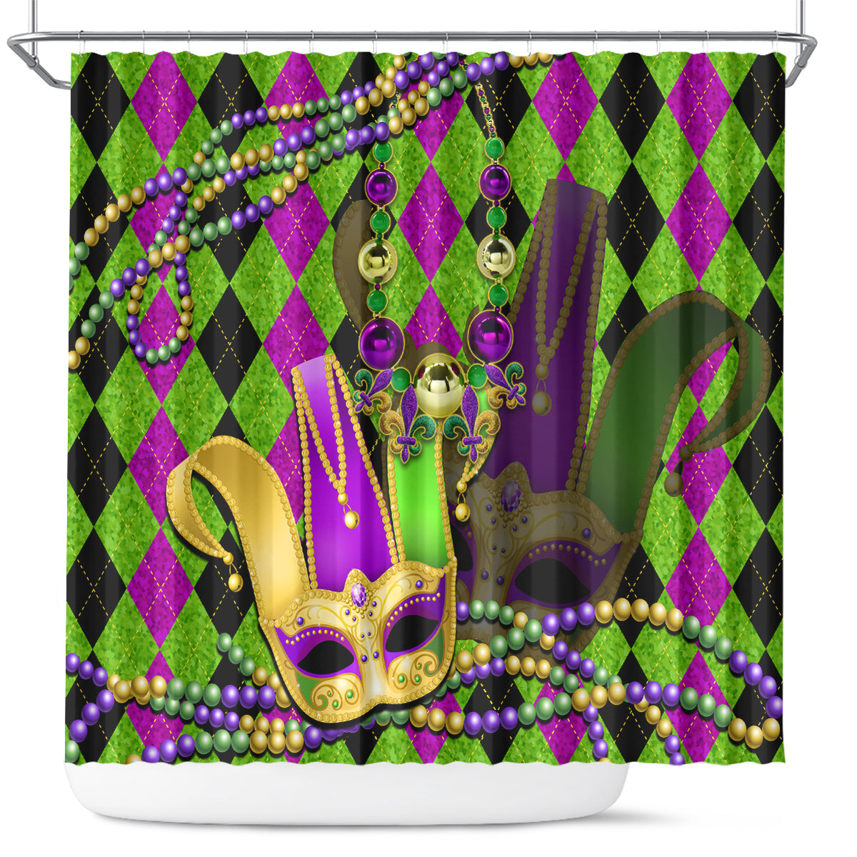 Mardi Gras 2024 Shower Curtain Jester Mask With Beads Colorful Version